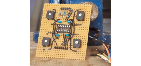 Component side of light-sensor amplifier board (before plugging IC in)